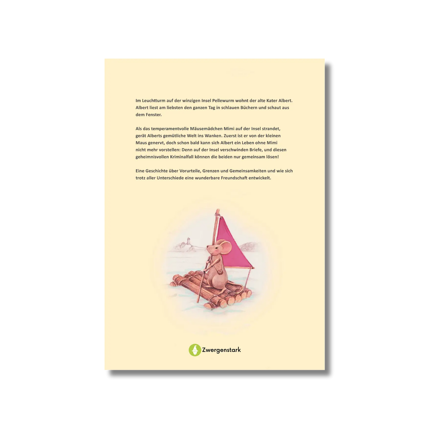 Backcover vom Kinderbuch "Albert und Mimi – Eine besondere Freundschaft und ein echter Kriminalfall", ein Bilderbuch zum Vorlesen ab 5 Jahren über ein tierisches Detektivabenteuer voller Freundschaft, Vielfalt und Zusammenhalt