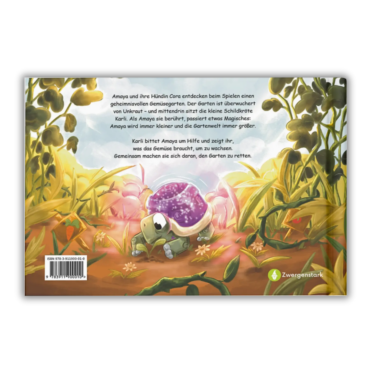 Backcover von dem Kinderbuch "Die Hüterin des Gemüsegartens", ein Bilderbuch ab 3 Jahren über Garten, Natur und Gemüse von Jacky Praefke