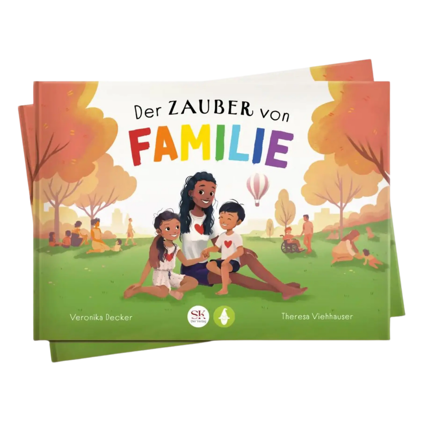 Frontcover Mockup vom Kinderbuch "Der Zauber von Familie", ein Vorlesebuch über Familienkonstellationen ab 5 Jahren von Veronika Decker und Zwergenstark