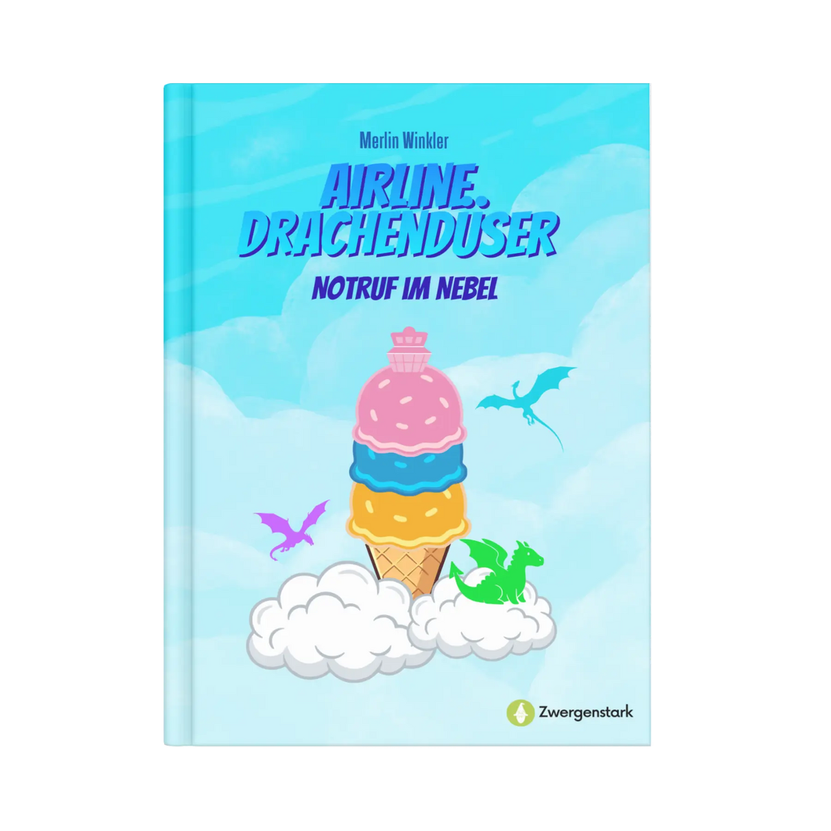 Frontcover vom Kinderbuch "Airline Drachendüser – Notruf im Nebel", ein E-Book für Kinder ab 5 Jahren zum Vorlesen mit einer Gute-Nacht-Geschichte über Drachen, Piloten und Abenteuer