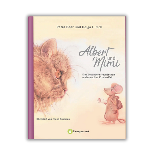 Frontcover vom Kinderbuch "Albert und Mimi – Eine besondere Freundschaft und ein echter Kriminalfall", ein Bilderbuch zum Vorlesen ab 5 Jahren über ein tierisches Detektivabenteuer voller Freundschaft, Vielfalt und Zusammenhalt
