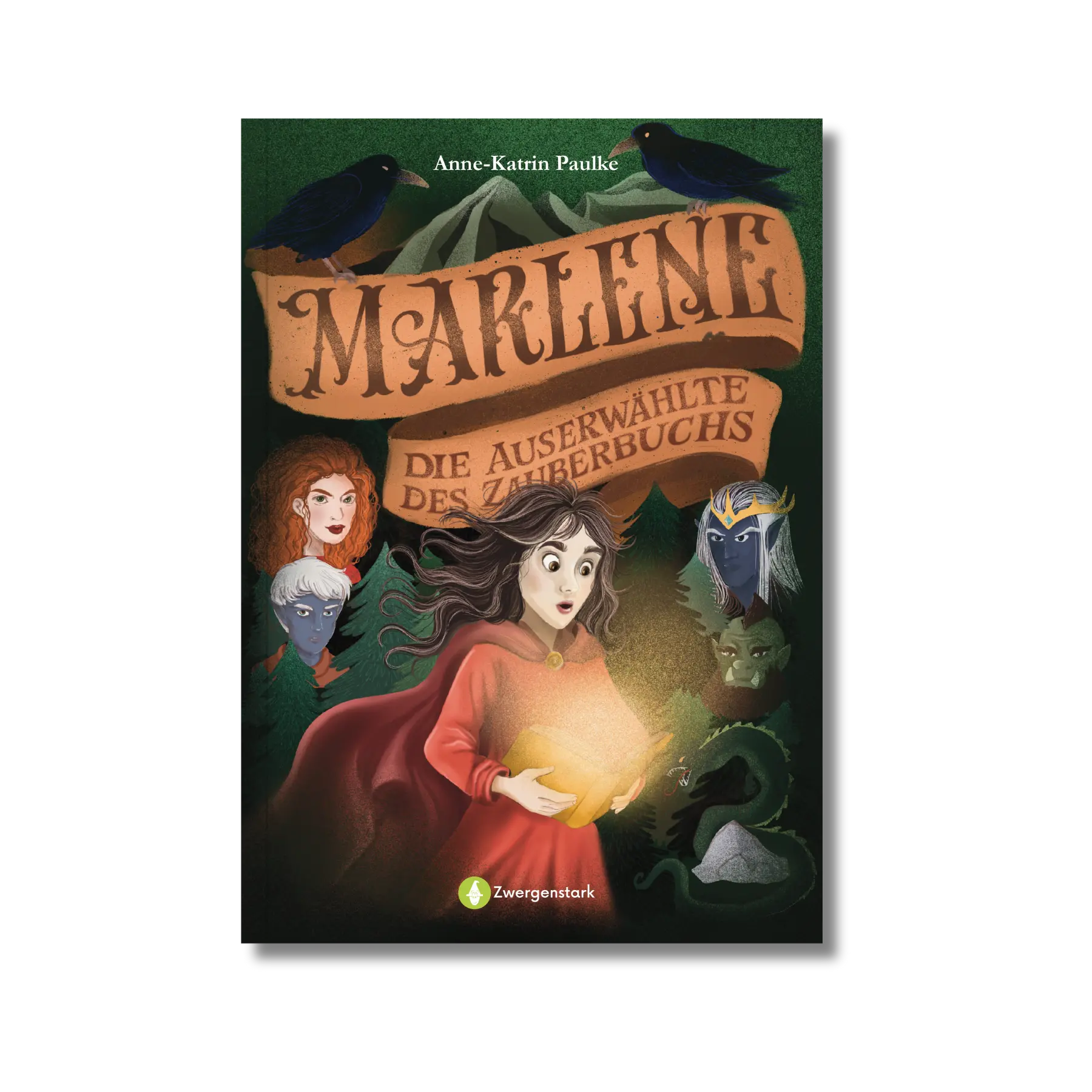 Frontcover vom Kinderbuch "Marlene – Die Auserwählte des Zauberbuchs", ein Kinderroman ab 11 Jahren über ein Fantasy-Abenteuer mit Elfen und magischen Wesen von Anne-Katrin Paulke und Zwergenstark