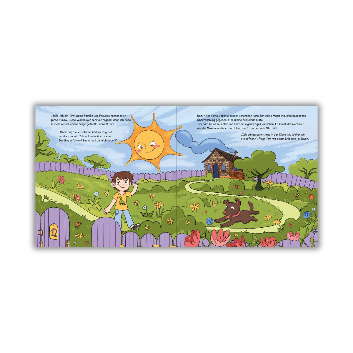 Doppelseite 1 vom Kinderbuch "Im Weltraum der Gefühle – Tim und die Gefühlsplaneten", ein Bilderbuch für Kinder ab 3 Jahren von Angelina Wenzler und Zwergenstark