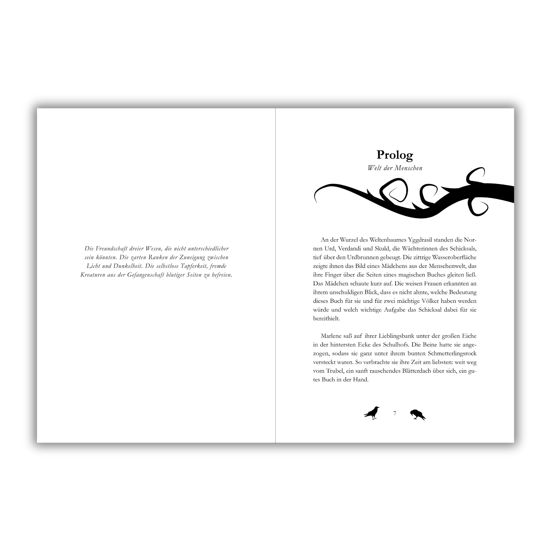 Inhaltsseiten 6 und 7 aus dem Kinderbuch "Marlene – Die Auserwählte des Zauberbuchs", ein Kinderroman ab 11 Jahren über ein Fantasy-Abenteuer mit Elfen und magischen Wesen von Anne-Katrin Paulke und Zwergenstark