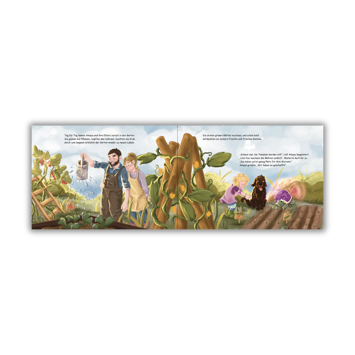 Doppelseite 10 aus dem Kinderbuch "Die Hüterin des Gemüsegartens", ein Bilderbuch ab 3 Jahren über Garten, Natur und Gemüse von Jacky Praefke