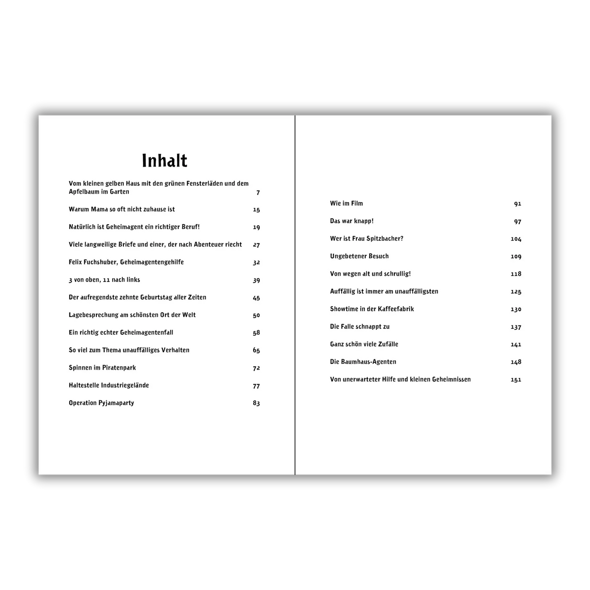 Inhaltsverzeichnis vom Kinderbuch "Die Baumhaus-Agenten: Im Visier der Spinne", ein Kinderroman ab 8 Jahren von Anna Trenkwald über Freundschaft, Mut und Abenteuer