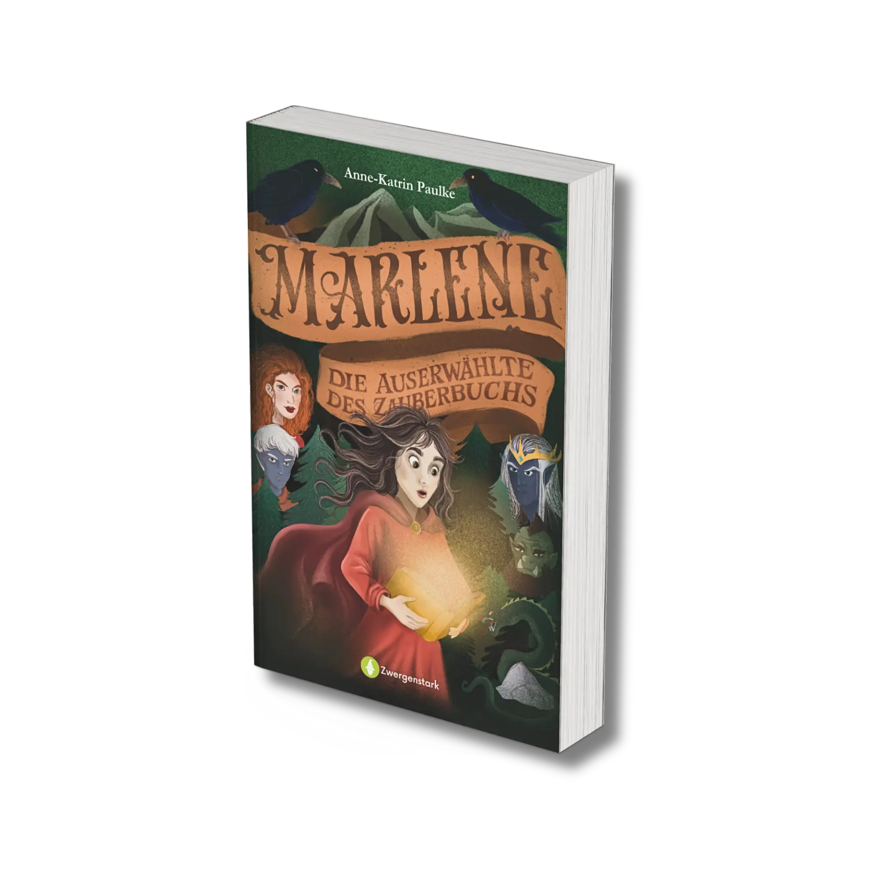 Produktbild vom Kinderbuch "Marlene – Die Auserwählte des Zauberbuchs", ein Kinderroman ab 11 Jahren über ein Fantasy-Abenteuer mit Elfen und magischen Wesen von Anne-Katrin Paulke und Zwergenstark