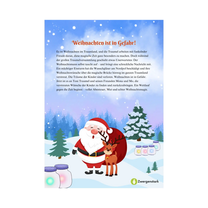 Backcover vom Kinderbuch "Weihnachten im Traumland – Die verlorenen Wünsche", ein E-Book für Kinder ab 5 Jahren zum Vorlesen mit einer Gute-Nacht-Geschichte  für Weihnachten zum Entspannen, Träumen und Einschlafen