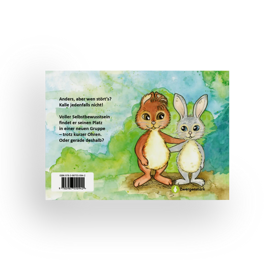 Backcover Mockup vom Kinderbuch "Einfach Kalle - Ich bin, wie ich bin", ein Bilderbuch über Selbstvertrauen ab 3 Jahren von Nina Kwee und Zwergenstark