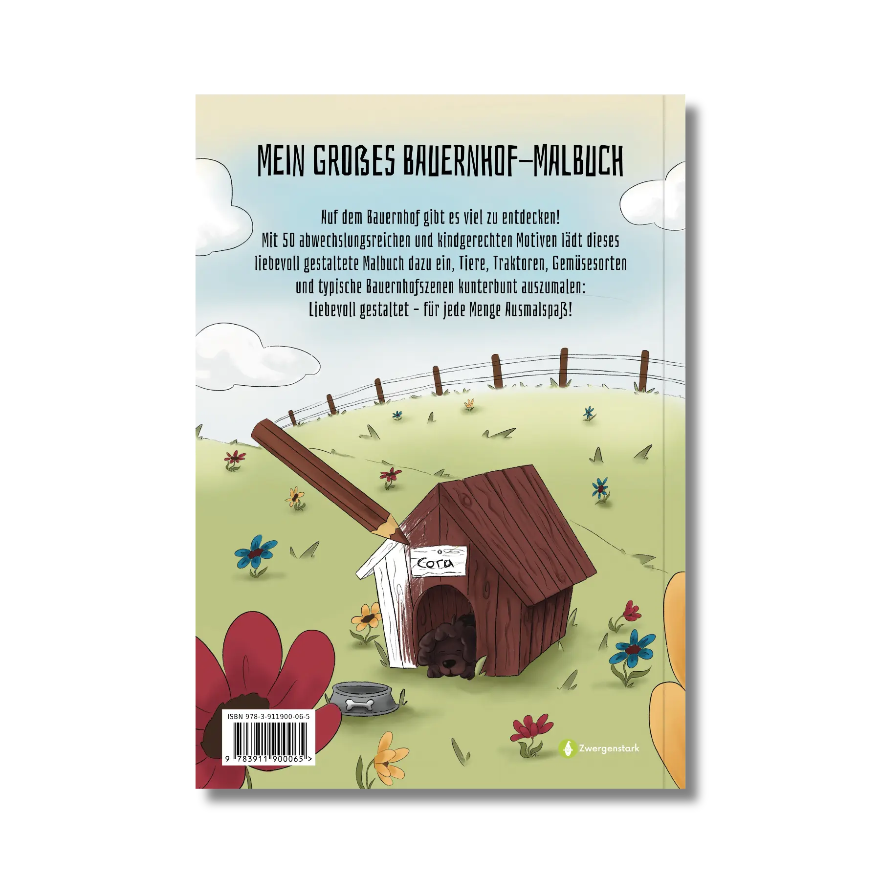 Frontcover vom Malbuch "Mein großes Bauernhof-Malbuch", ein Ausmalbuch für Kinder ab 3 Jahren über Tiere, Landschaft, Gemüse, Traktoren und typische Bauernhofszenen von Jacky Praefke, Katia Seidel-Halva und Zwergenstark
