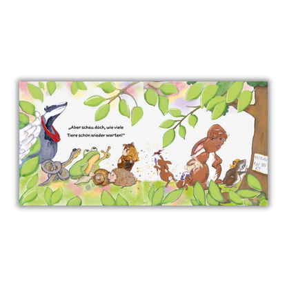 Doppelseite 4 vom Kinderbuch "Mannolo – Der kleine Schlauberger", ein Bilderbuch für Kinder ab 3 Jahren über die Neugierde und Kreativität eines kleinen Maulwurfs und seinen tierischen Freunden von Christel Gaiser und Zwergenstark