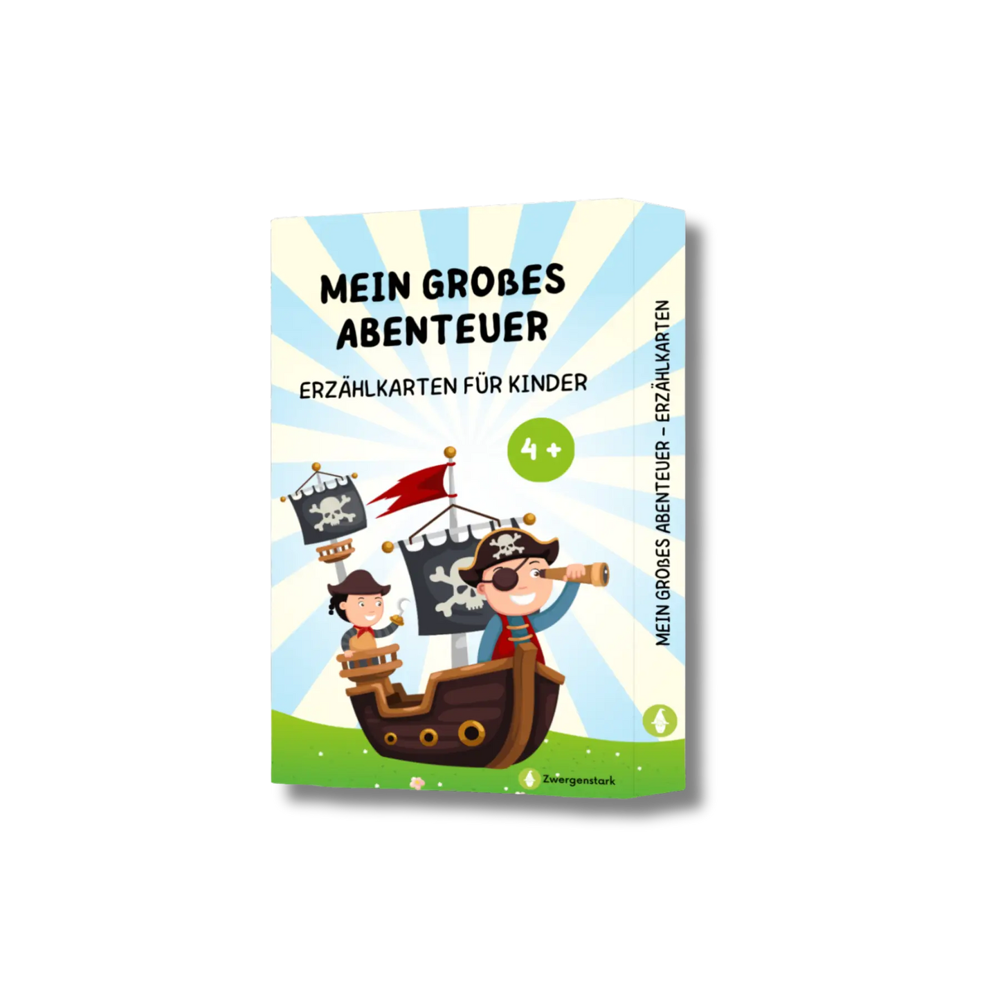 Produktbild ohne Hintergrund von der Kartenschachtel der Erzählkarten "Mein großes Abenteuer" für Kinder ab 4 Jahren, 30 Karten mit spannenden Fragen zum Geschichten erfinden für mehr Kreativität und Fantasie
