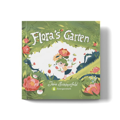 Frontcover Mockup vom Kinderbuch "Flora's Garten", ein Bilderbuch über Gefühle ab 5 Jahren von Jana Sommerfeld und Zwergenstark