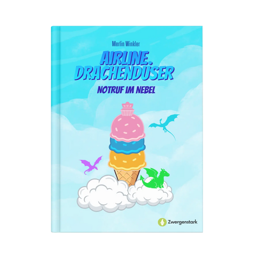 Frontcover vom Kinderbuch "Airline Drachendüser – Notruf im Nebel", ein E-Book für Kinder ab 5 Jahren zum Vorlesen mit einer Gute-Nacht-Geschichte über Drachen, Piloten und Abenteuer
