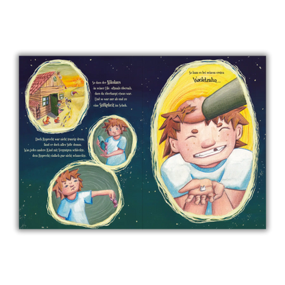 Doppelseite 4 vom Kinderbuch "Als Knecht Ruprecht erfuhr, dass Kinder keine Kohle mögen", ein Bilderbuch für Kinder ab 3 Jahren über Nikolaus, Weihnachten, Winter und Knecht Ruprecht. Ein Weihnachtsbuch mit einer Weihnachtsgeschichte in Reimform.