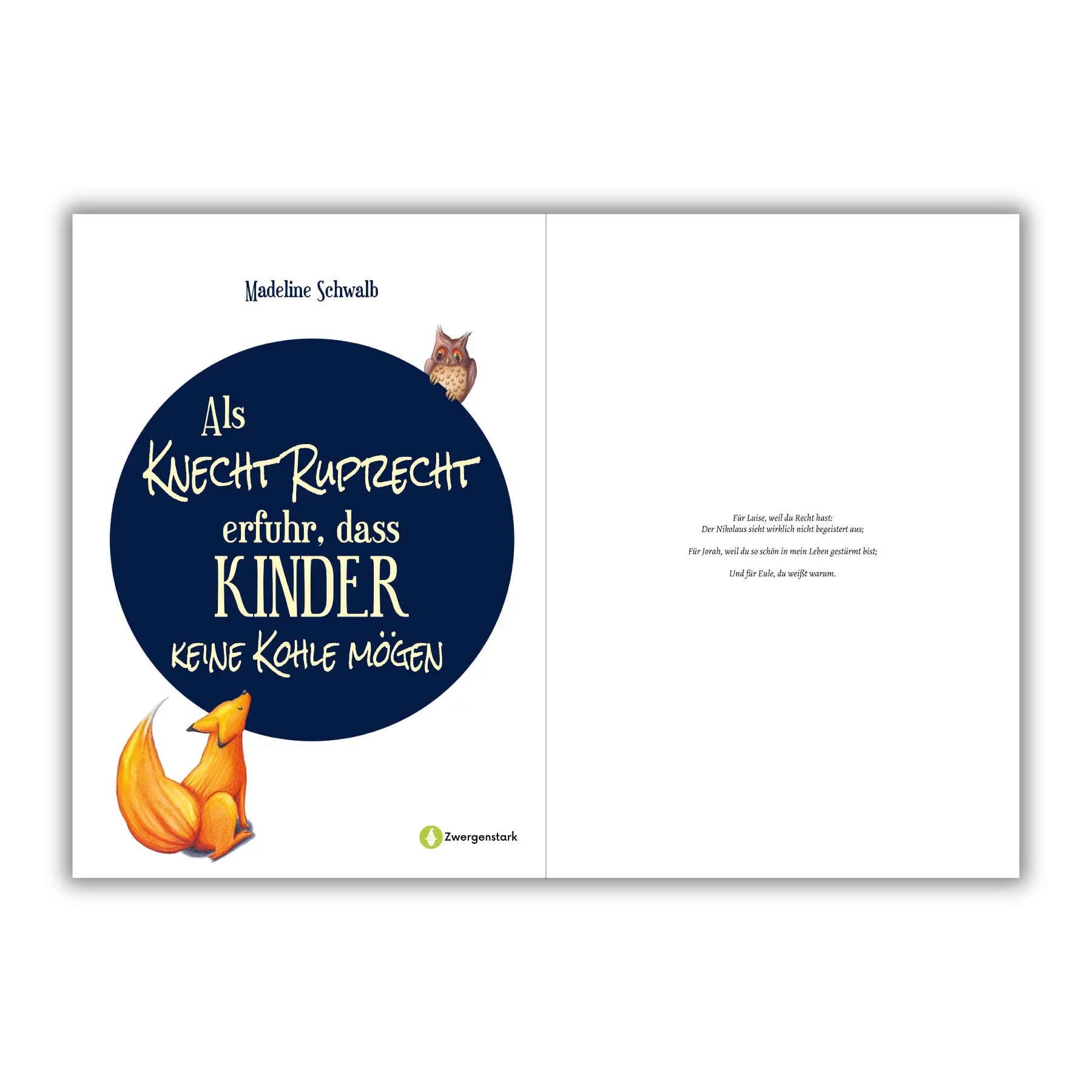 Widmungsseite vom Kinderbuch "Als Knecht Ruprecht erfuhr, dass Kinder keine Kohle mögen", ein Bilderbuch für Kinder ab 3 Jahren über Nikolaus, Weihnachten, Winter und Knecht Ruprecht. Ein Weihnachtsbuch mit einer Weihnachtsgeschichte in Reimform.