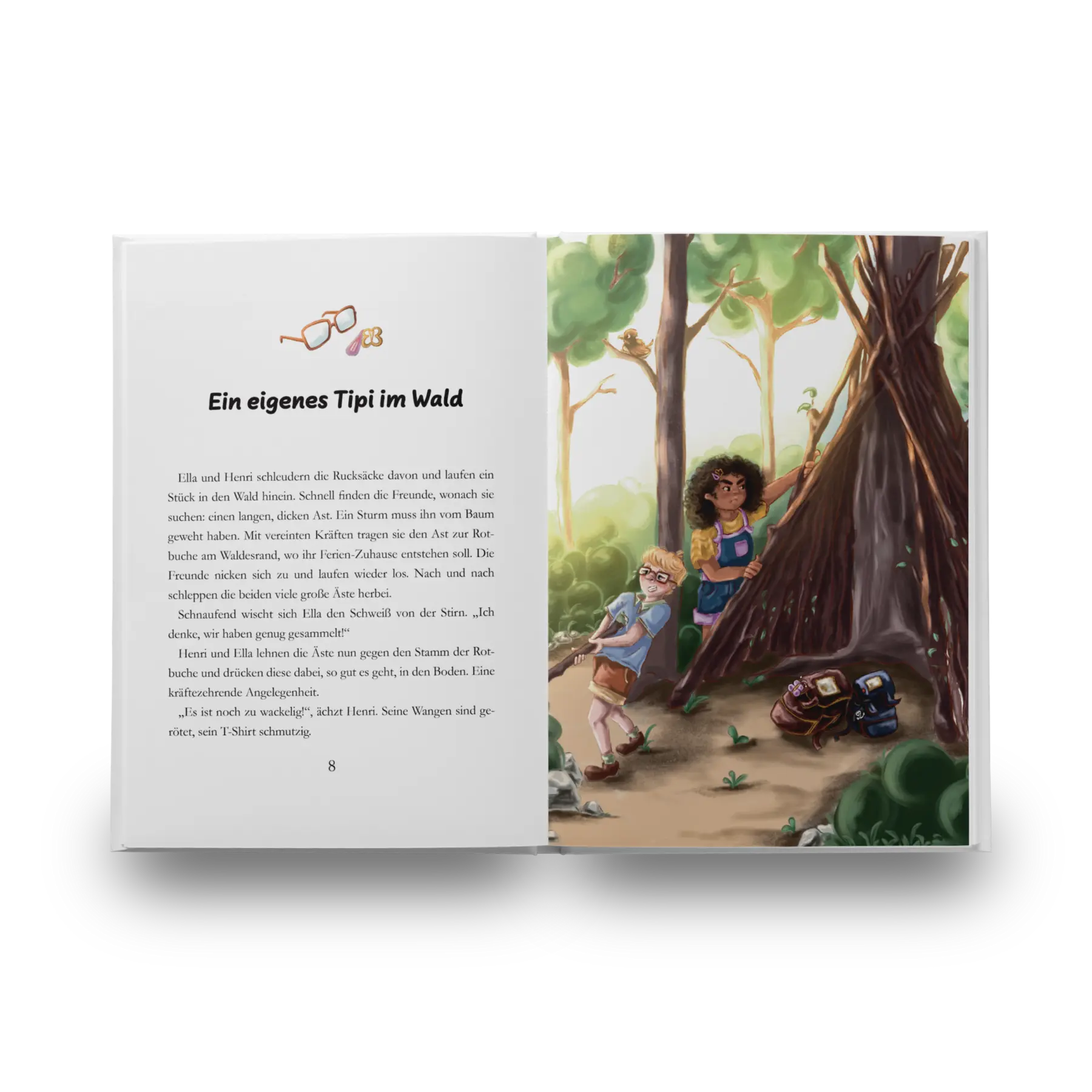 Inhaltsseiten 8 bis 9 vom Kinderbuch "Das Tipi nach Tharros", ein magische Vorlesebuch für Kinder ab 6 Jahren von Elisabeth Hartlieb und Zwergenstark