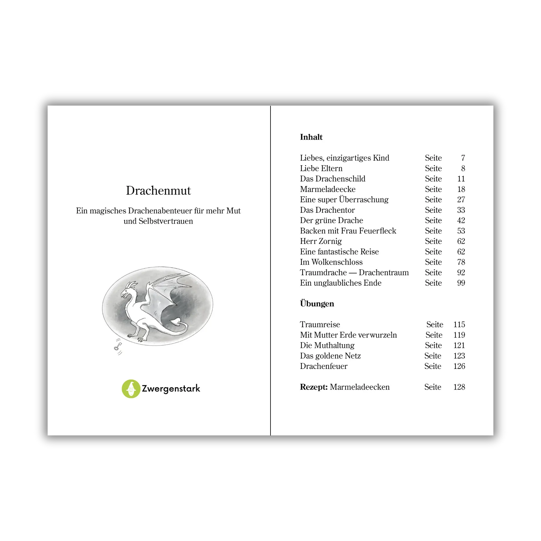 Inhaltsverzeichnis vom Kinderbuch "Drachenmut", ein Vorlesebuch ab 6 Jahren über Drachen, Freundschaft und mentale Gesundheit von Ines Gölß