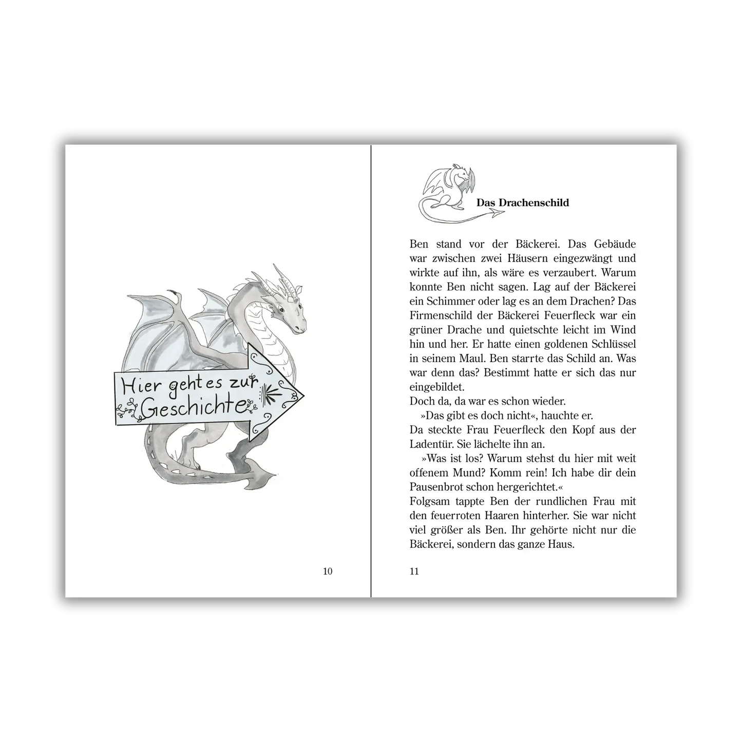 Seiten 10 und 11 vom Kinderbuch "Drachenmut", ein Vorlesebuch ab 6 Jahren über Drachen, Freundschaft und mentale Gesundheit von Ines Gölß