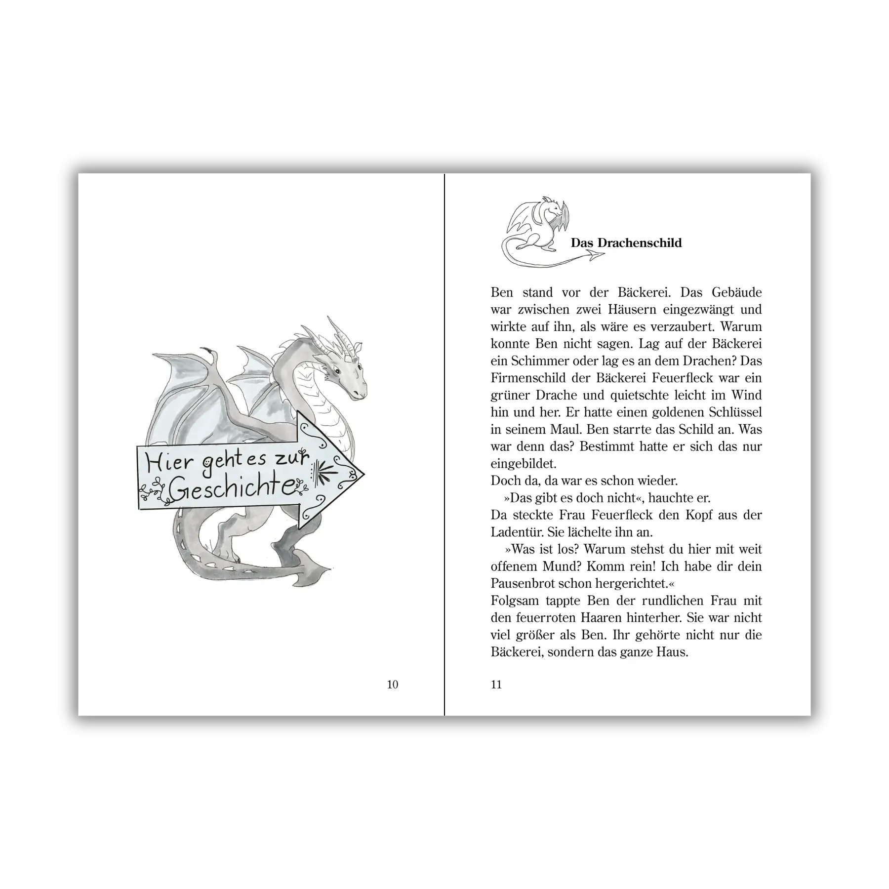 Seiten 10 und 11 vom Kinderbuch "Drachenmut", ein Vorlesebuch ab 6 Jahren über Drachen, Freundschaft und mentale Gesundheit von Ines Gölß