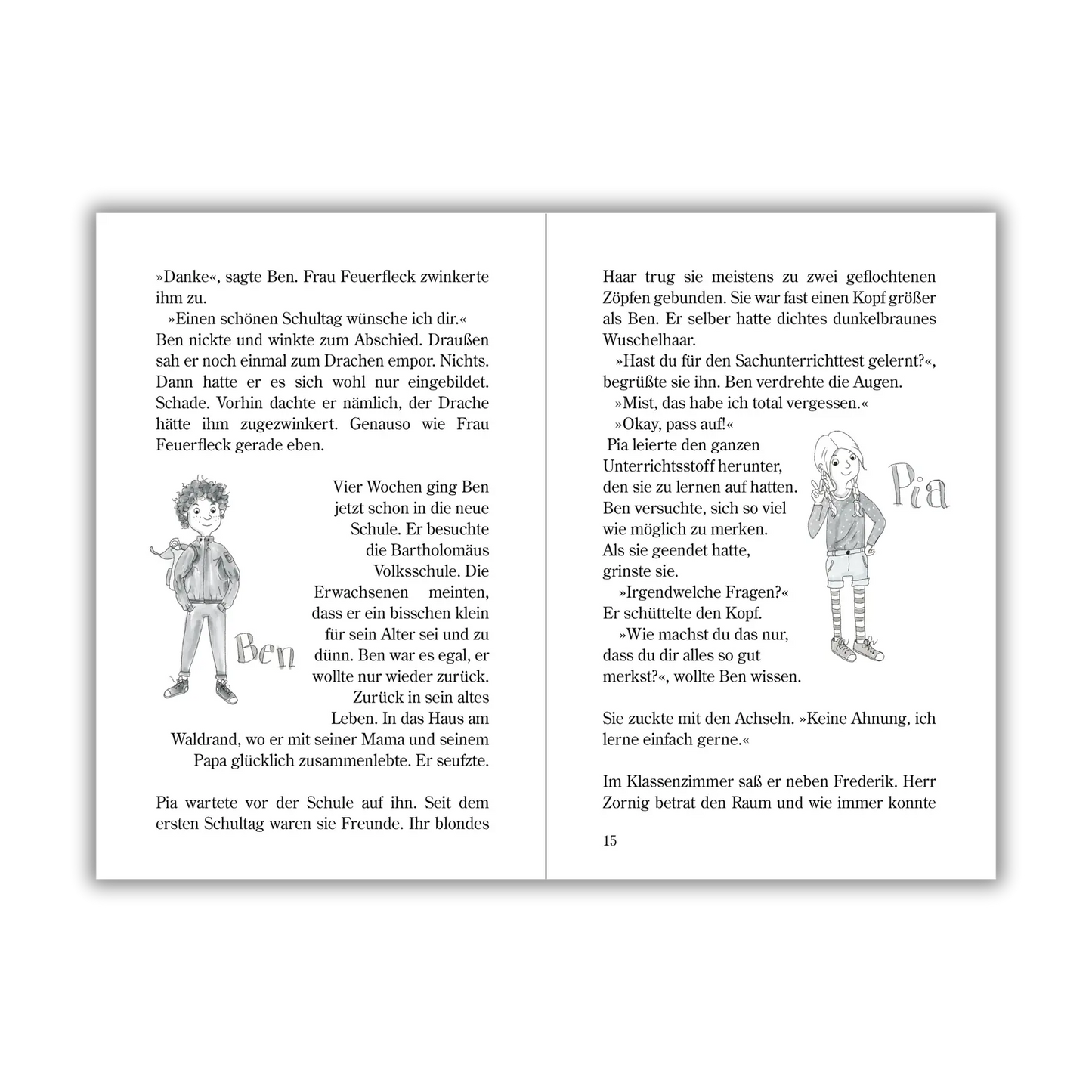 Seiten 14 und 15 vom Kinderbuch "Drachenmut", ein Vorlesebuch ab 6 Jahren über Drachen, Freundschaft und mentale Gesundheit von Ines Gölß