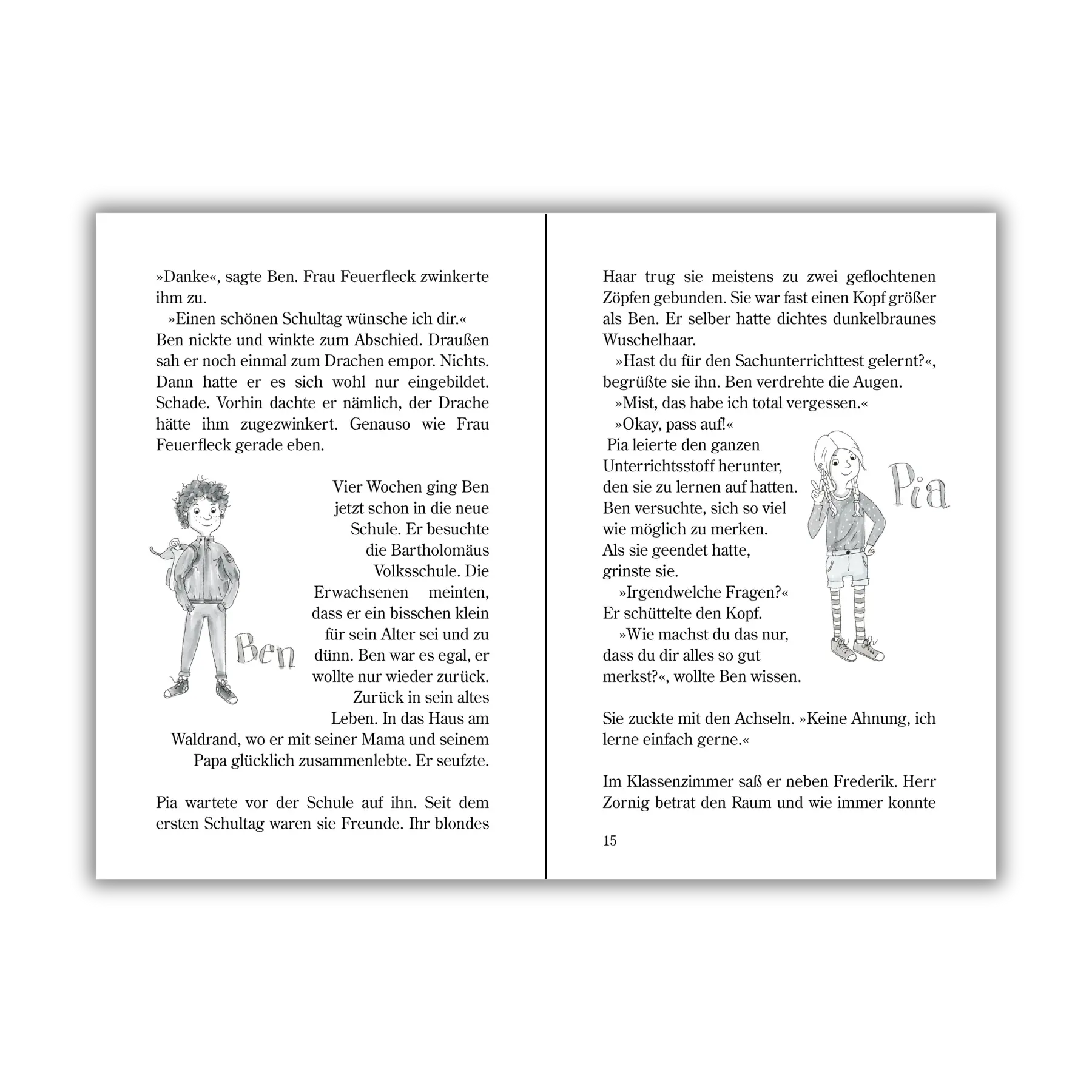 Seiten 14 und 15 vom Kinderbuch "Drachenmut", ein Vorlesebuch ab 6 Jahren über Drachen, Freundschaft und mentale Gesundheit von Ines Gölß
