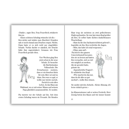 Seiten 14 und 15 vom Kinderbuch "Drachenmut", ein Vorlesebuch ab 6 Jahren über Drachen, Freundschaft und mentale Gesundheit von Ines Gölß
