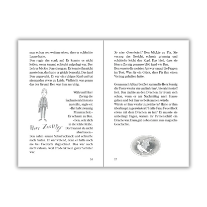 Seiten 16 und 17 vom Kinderbuch "Drachenmut", ein Vorlesebuch ab 6 Jahren über Drachen, Freundschaft und mentale Gesundheit von Ines Gölß