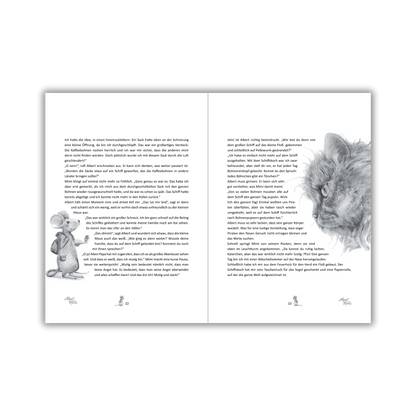Inhaltsseiten 22 und 23 vom Kinderbuch "Albert und Mimi – Eine besondere Freundschaft und ein echter Kriminalfall", ein Bilderbuch zum Vorlesen ab 5 Jahren über ein tierisches Detektivabenteuer voller Freundschaft, Vielfalt und Zusammenhalt