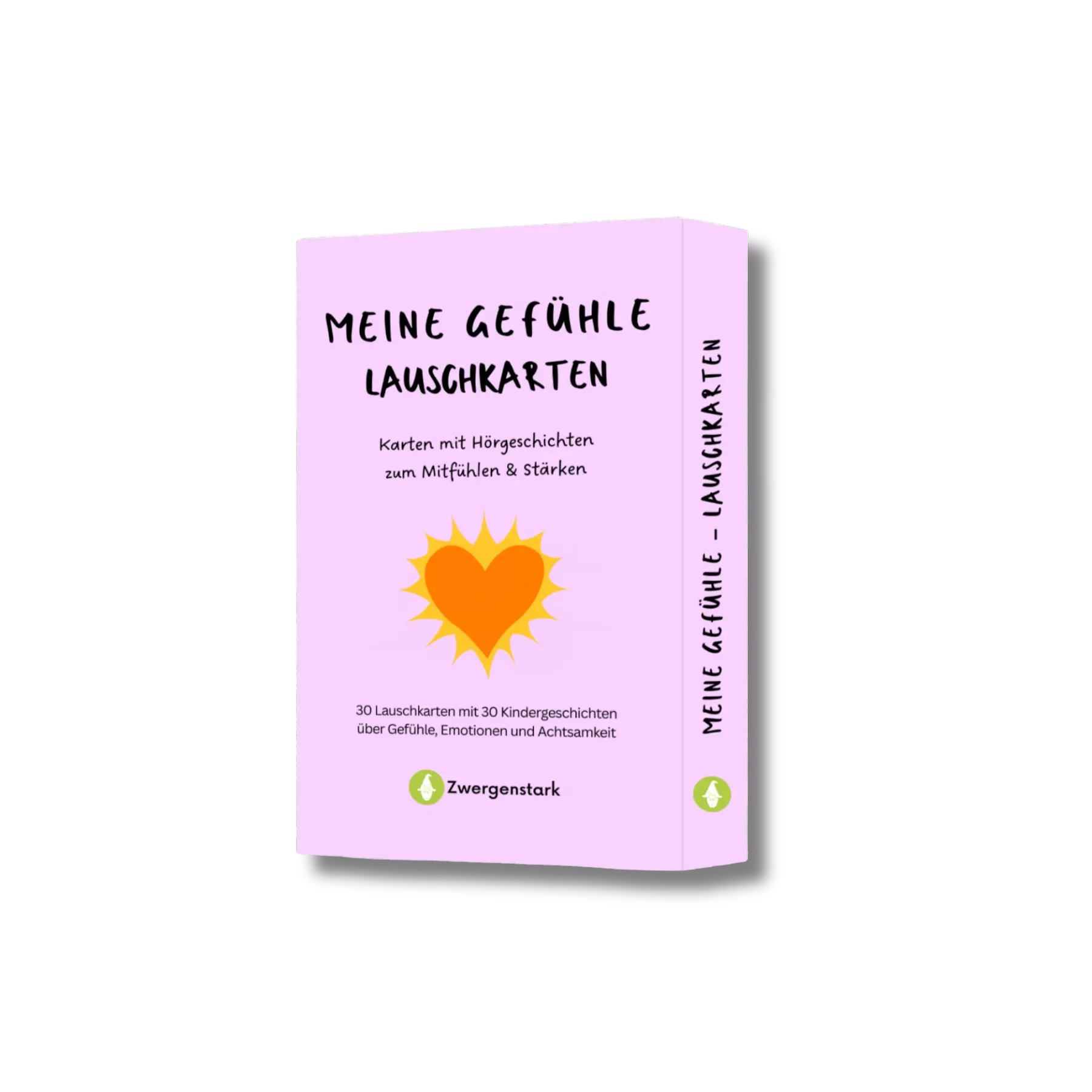 Produktbild von der Kartenschachtel der "Meine Gefühle Lauschkarten", 30 Karten mit Hörgeschichten zum Mitfühlen und Stärken